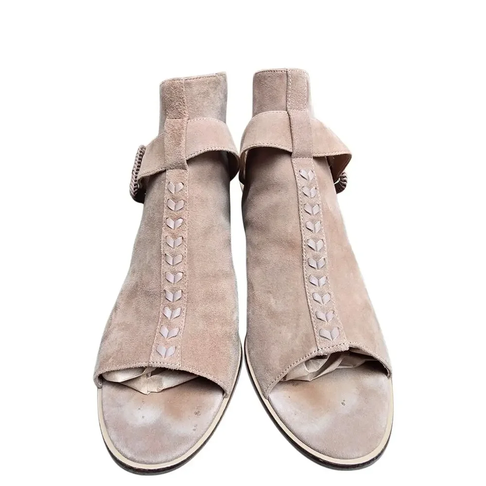 Jack Rogers Suede Bootie Izzie Size 10 Open Toe Ankle Boot Tan Leather Buckle